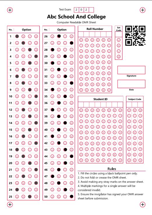 Original OMR answer sheet